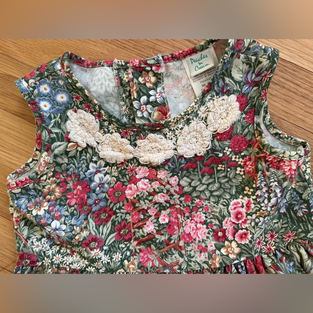 Prairie Cottage Floral Peaches ‘N Cream Girl’s Sleeveless W/ Pockets Dress ~ 6 - Picture 7 of 11